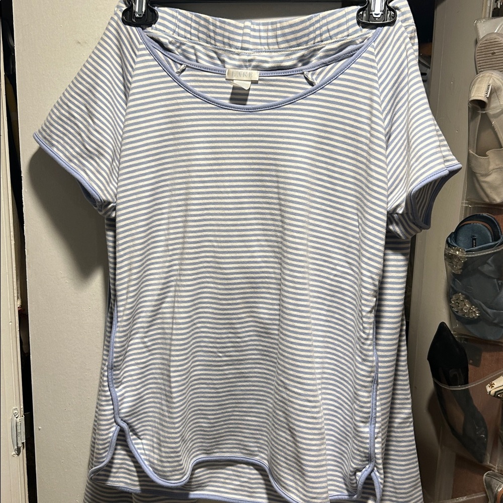 Lake Striped Light Blue & White cropped Pajama set in Hydrangea